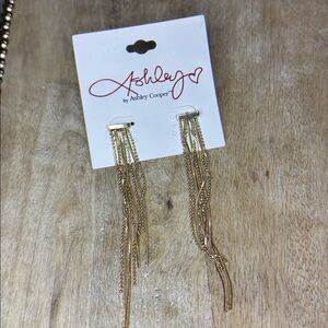 Ashley Cooper, dainty gold tone waterfall, tassel like statement earrings